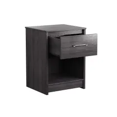 Wooden End Side Table Nightstand with Drawer Storage Shelf Black