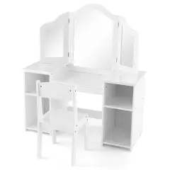 Kids Vanity Table and Chair Set with Removable Tri-Folding Mirror White