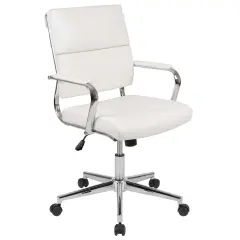 Merrick Lane McEntyre Ergonomic Swivel Office Chair Panel Style Mid-Back Computer Desk Chair with Padded Metal Arms & Base White