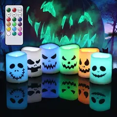 GenSwin Halloween Flameless Votive Candles Color Changing with Remote Timer, Battery Operated LED Tealight Candles for Halloween Home Decoration Gifts(6 Pack, 1.5&rdquo; x 2&rdquo;)(Battery Included)