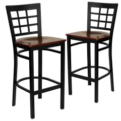 Emma and Oliver 2 Pack Window Back Metal Restaurant Barstool Mahogany/BlackMetal