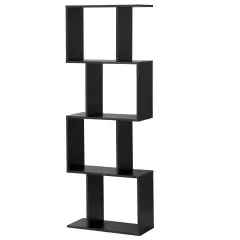 Costway 4-tier S-Shaped Bookcase Free Standing Storage Rack Wooden Display Decor Black