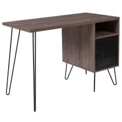 Emma and Oliver Computer Desk with Metal Cabinet Door and Black Metal Legs Rustic