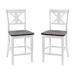 Merrick Lane Imelda Set of Two Solid Wood Modern Farmhouse Dining Stool White Wash