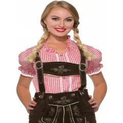 Adult's Womens German Apline Oktoberfest Lederhosen Red Shirt Costume