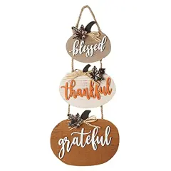 HOMirable Blessed Thankful Grateful Sign Farmhouse Thanksgiving Wall D&eacute;cor Rustic Wooden Sign Vintage Hanging Decoration Autumn Harvest Halloween Signs
