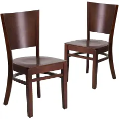 Emma and Oliver 2 Pack Solid Back Wooden Restaurant Chair WalnutSeat/Walnut