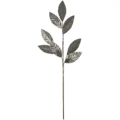 Northlight 28" Gray Glitter Textured Leaves Christmas Spray