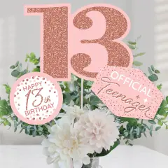 Big Dot of Happiness 13th Pink Rose Gold Birthday - Happy Birthday Party Centerpiece Sticks - Table Toppers - Set of 15