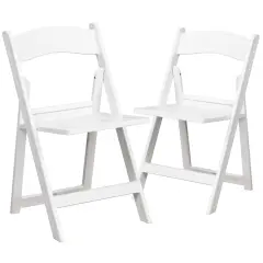 Emma and Oliver 2 Pack 800 lb. Capacity Resin Folding Chair with Slatted Seat White