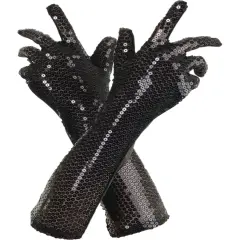 Women's Black Sequin Gloves Costume Accessory
