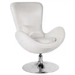 Merrick Lane Soro High-Back Egg Style Lounge Chair With 360&deg; Swivel Metal Base White LeatherSoft