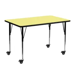 Emma and Oliver Mobile 24x48 Rectangle Laminate Adjustable Activity Table Yellow