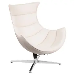 Merrick Lane Pavel Contoured Swivel Accent Chair with Crisscross Metal Base Creamy White