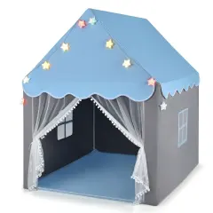 Kids Playhouse Tent with Star Lights and Mat Perfect for Birthday Gift Blue