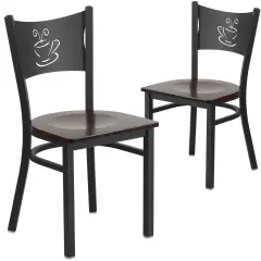 Emma and Oliver 2 Pack Coffee Back Metal Restaurant Chair Walnut/BlackMetal