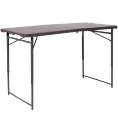 Emma and Oliver 4-Foot Height Adjustable Bi-Fold Dark Gray Plastic Folding Table with Handle Brown