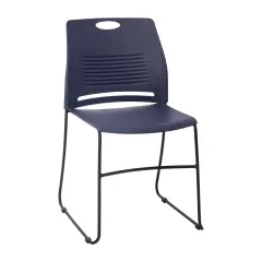 Emma and Oliver Arcana Series Heavy Duty 660 lb. Capacity Ergonomic Polypropylene Stack Chair with Perforated Back and Steel Sled Base Navy