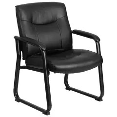 Emma and Oliver Big & Tall 500 lb. Rated Leather Executive Side Reception Chair with Clean Line Stitching and Sled Base Black