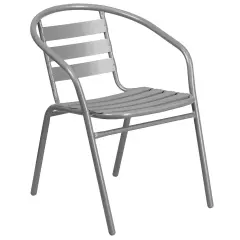 Emma and Oliver Metal Restaurant Dining Stack Chair with Aluminum Slats Silver