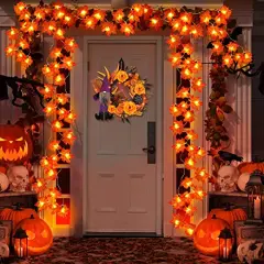 2 Pack Fall Decor Enlarged Maple Leaf Fall Lights Thick Leaf Garlands,Total 20Ft 40LED Lights Battery Operated Waterproof Fall Decorations Home Indoor Outdoor Autumn Thanksgiving Halloween Decor