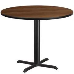 Emma and Oliver 42" Round Laminate Table Top with 33"x33" Table Height Base Walnut