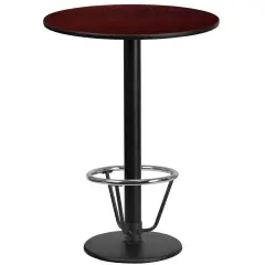 Emma and Oliver 24" Round Laminate Bar Table with 18" Round Foot Ring Base Mahogany
