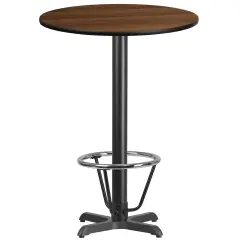 Emma and Oliver 30" Round Laminate Bar Table with 22"x22" Foot Ring Base Walnut