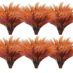 12 Bundles Artificial Fall Plants, Fake Boston Fern Greenery Outdoor UV Resistant No Fade Faux Plastic Plants Garden Porch Window Box Decorating（Fall Boston Fern）