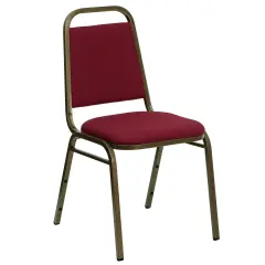 Emma and Oliver Trapezoidal Back Stacking Banquet Dining Chair - 1.5" Thick Seat BurgundyFab/GoldVein