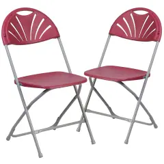 Emma and Oliver 2 Pack Wedding Party Event Fan Back Plastic Folding Chair Home Office Burgundy
