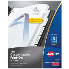 Avery Customizable Print-On Dividers, 5 Tabs, 25 Sets (11517)