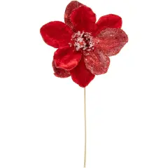 Northlight 18" Red Magnolia Glittered Christmas Stem Spray