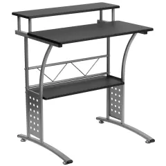 Emma and Oliver Computer Desk with Top and Lower Storage Shelves Black