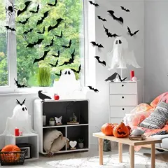 100 Pieces Bats Halloween Decoration: Halloween Bats Wall D&eacute;cor Bats Stickers Wall Decals PVC 3D Wall Bats Scary Stickers Halloween Party Decorations Indoor Outdoor DIY Home Window Door D&eacute;cor