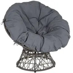 Merrick Lane Papasan Style Woven Wicker Swivel Patio Chair with Removable All-Weather Cushion Gray