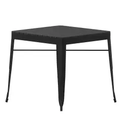 Merrick Lane Hara 31.5" Square Indoor/Outdoor Black Steel Patio Dining Table for 4 with Black Poly Resin Slatted Top Black/Black