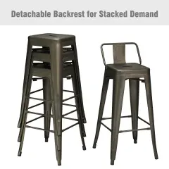 Set of 4 Metal Counter Height Dining Chairs with Low Back and Rubber Feet Suitable to Any Space Gun