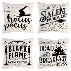 PSDWETS Halloween Decor Throw Pillow Covers Set of 4 Halloween Decorations Hocus Pocus Farmhouse Saying Fall Pillow Covers 18 x 18 Inches for Home Couch