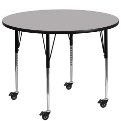 Emma and Oliver Mobile 42" Round Laminate Adjustable Activity Table Gray