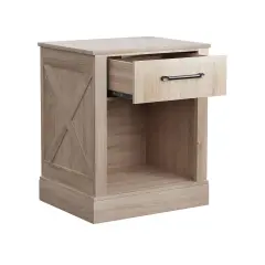 Compact Nightstand with Drawer and Shelf Natural