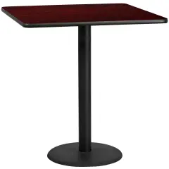 Emma and Oliver 42" Square Laminate Table Top with 24" Round Bar Height Table Base Mahogany