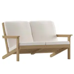 Merrick Lane Riviera All-Weather Poly Resin Wood Adirondack Style Deep Seat Patio Loveseat with Cushions Natural Cedar/Cream