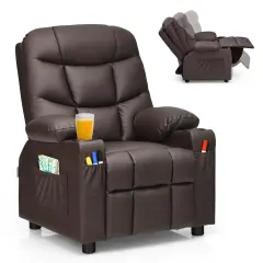 Kids Recliner Chair with Cup Holders Suitable for Children's Room, Living Room and Bedroom Brown