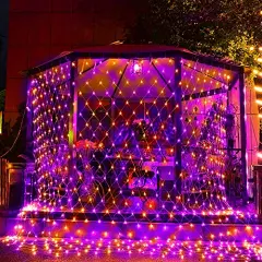 FUNPENY Halloween 360 LED Net Lights, 12ft x 5ft 8 Modes Waterproof Connectable Halloween Decorations for Outdoor Garden Party Decor (Purple Orange)