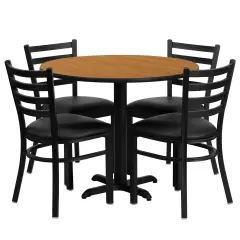Emma and Oliver 36" Round Laminate X-Base Table Set with 4 Ladder Back Chairs NaturalTop/BlackVYL