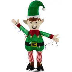 Northlight 34.25" LED Lighted Elf Holding Christmas Lights Outdoor Yard Decoration Green