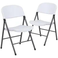 Emma and Oliver 2 Pack Home & Office 330 lb. Capacity Foldable Plastic Chair White