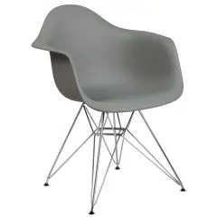 Emma and Oliver Plastic Accent Dining Chair with Arms and Chrome Base Moss Gray