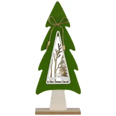 Northlight Woodland Tree with Reindeer Scene Wooden Christmas Decoration - 12" Green